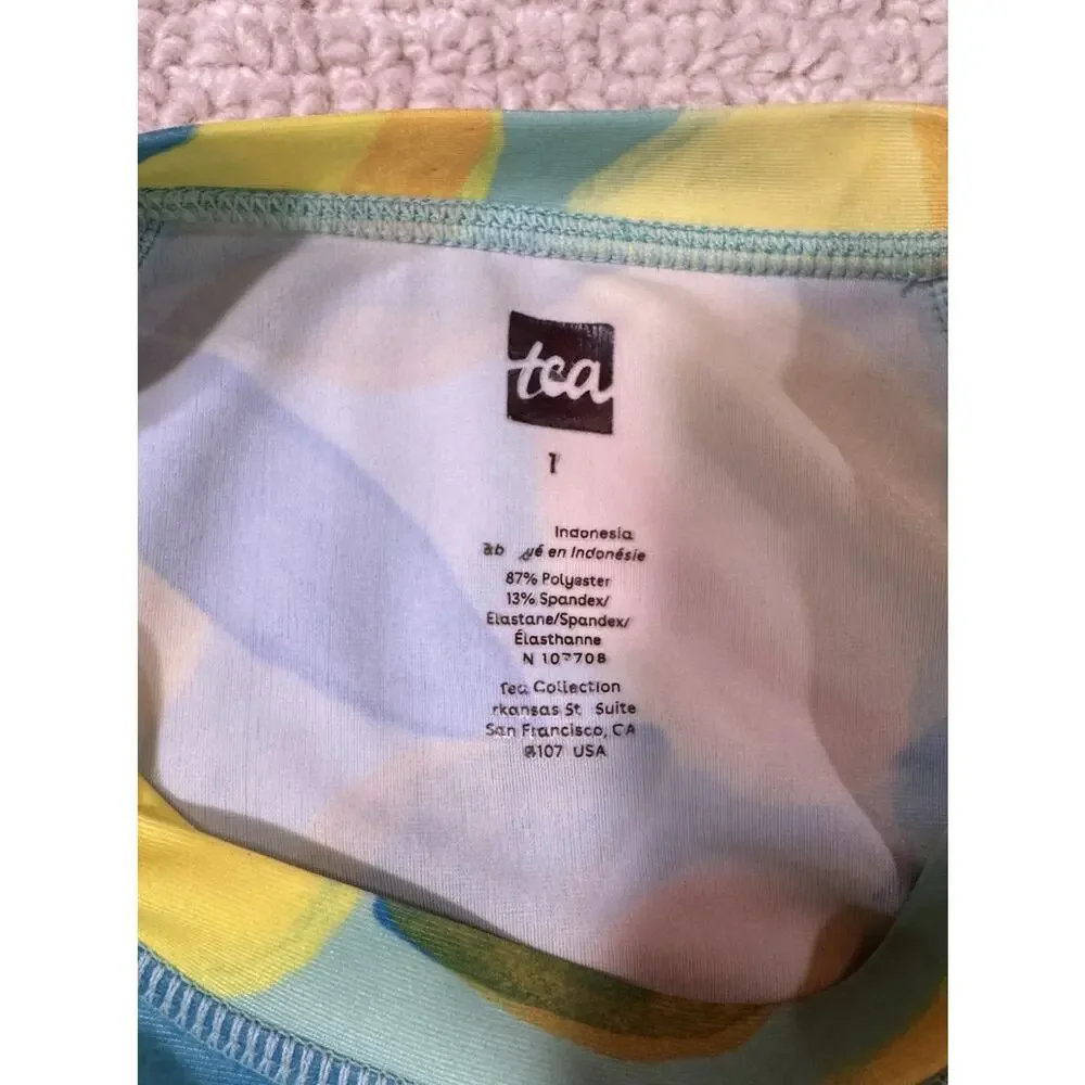 Tea Collection Long Sleeve Rash Guard Swim Top Lemon Green Kid’s Size 1 UPF 50